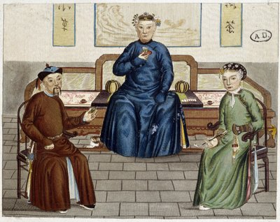 Každodenní život Číňanů: Čaj a tabák - rytina od Unknown artist