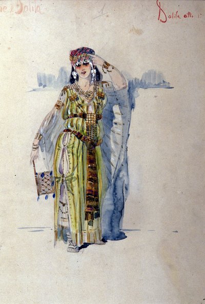 Kostým Dalila pro první dějství opery „“Samson a Dalila““ od Camille Saint Saens (Saint-Saens). 1877 od Unknown artist