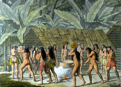 Tanec Camacanů, indiánů z Brazílie - v „“Starém a moderním kostýmu““ od Ferrario, ed. Milán od Unknown artist