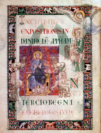 Daniel ve lví jámě zachráněný prorokem Habacucem (Habaquq, Habakuk, Habakuk, Abakouk, Havakuk) Miniatura převzatá z rukopisu „Ancient History to Cesar“ od svatého Jana z Akkonu od Unknown artist