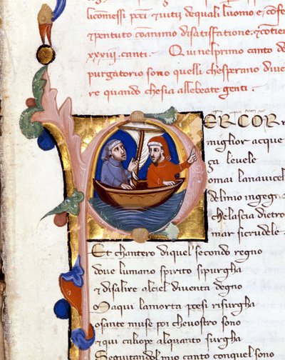 Dante Alighieri: Božská komedie (Božská komedie) začátek očistce. Dante a Virgil. rukopisu 14. století. Milan bibl. Trivulziana od Unknown artist