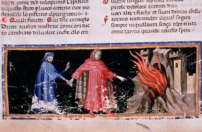 Dante a Virgil dostanou brány pekla (píseň 3 of Hell, v Božské komedii) - miniatura od Unknown artist
