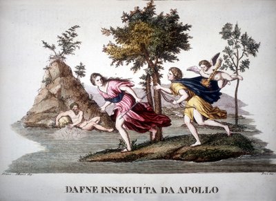 Daphne pronásledovaná Apollonem - v Mytologickém slovníku od Unknown artist