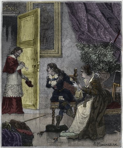 Day of the Dupes – Journee des Dupes 1630 – V době, kdy Marie de Medicis obhajovala svou věc, vstoupil kardinál Richelieu – ilustrace v „Paříži v průběhu století“ od Knee-Laca od Unknown artist
