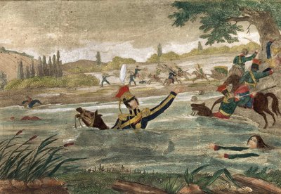 Smrt prince Josepha (Jozef) Antoni Poniatowski (narozen 1763) při průchodu Eelster v roce 1813, rytina doby od Unknown artist
