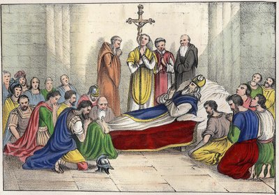 Smrt svatého Augustina (354 - 430). Italské vydání v barvě 1846. od Unknown artist
