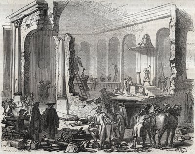 Demolice chrámu Charenton v listopadu 1685 po odvolání Edit of Nantes, 18. října od Unknown artist