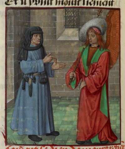 Detail miniatury Faux Semblant (False Seeming) oslovující Amour (Lásku) z „Le Roman de la Rose“ od Unknown artist