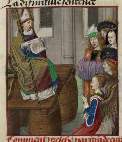 Detail miniatury kněze, který káže armádám Venuše, z „Le Roman de la Rose“ od Unknown artist