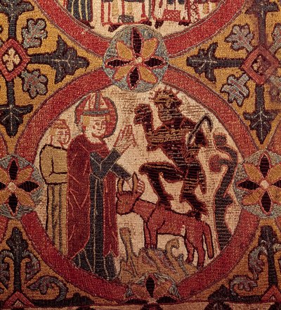 Detail výšivky znázorňující Pokušení svatého Martina. Islandská tapisérie. 1390-1403. Paříž, Národní muzeum středověku, Thermes de Cluny od Unknown artist