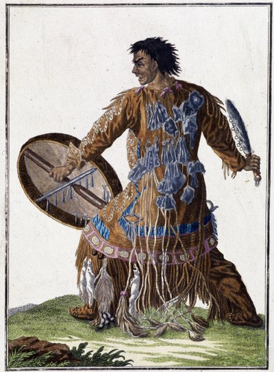 Devin (šaman) z Kamčatky (Sibiř) - rytina, deb. 19. století od Unknown artist