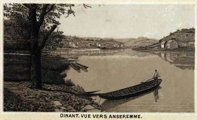 Večeře, výhled na Anseremme a řeku Lesse, Valonský region Belgie. Chromolitografie konce 19. století. od Unknown artist