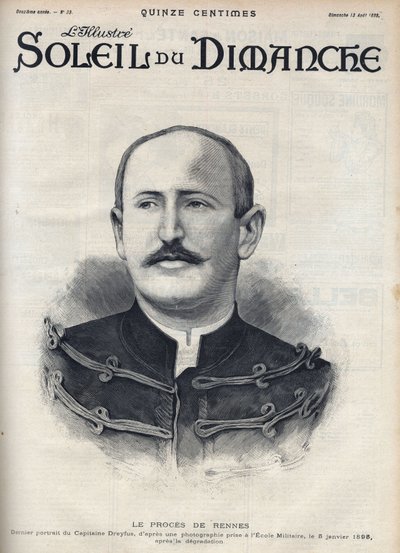 Dreyfusův případ: portrét Alfreda Dreyfuse (1859-1935) po jeho degradaci během procesu v Rennes. Rytina v „“Le sun-du-dimanche“, 13. srpna od Unknown artist