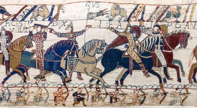 Vévoda William ukazuje tvář své armádě, Bayeux Tapestry (vlněná výšivka na plátně) od Unknown artist