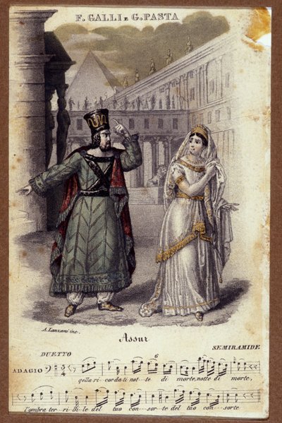 Duo mezi Giuditta Pasta a Filippo Galli v opeře "Semiramide" "(Semiramis) od Gioachina Rossiniho (1792-1868) od Unknown artist