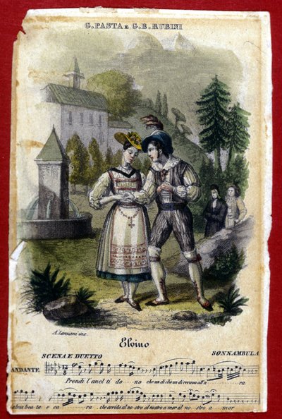 Duo mezi Giudittou Pastou a Gianem Battistou Rubinim v opeře „La somnambule“ (“La Sonnambula”) od Vincenza Belliniho. Milánské divadlo Carcano. 1831. od Unknown artist