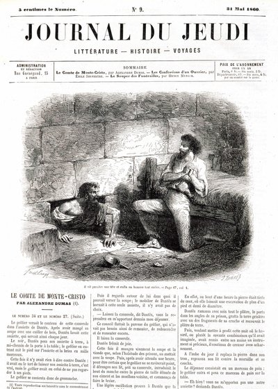 Edmond Dantes, hrabě Monte Cristo (Monte Cristo) se setkává s abbé Fariou díky dutému tunelu ve vězení – v „“Le Journal du Thursdays””” z 31.5.1860 od Unknown artist
