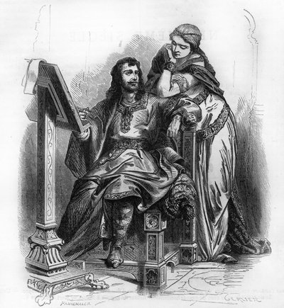Eginhard (Einhard, Einhart, Einard, 775-840) historik karolínského období s manželkou Emmou (Imma). od Unknown artist