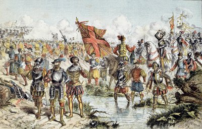 Osmá válka náboženství (1585-1598): bitva u Ivry dne 14.3.1590 mezi královskou armádou Jindřicha IV. (která zvítězí) a katolickou ligou. Ilustrace 19. století. Paříž, Musee de l