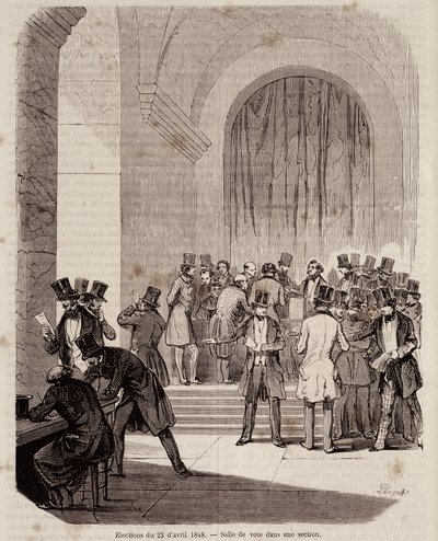 Volby dne 23. dubna 1848: volební místnost v sekci – v „“Současné populární historii““ od Unknown artist