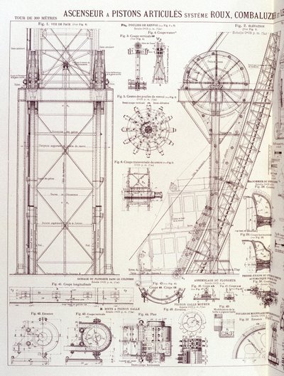 Výtah a kloubové písty Eiffelovy věže (systém Roux-Combaluzier) - průmyslový design od Unknown artist