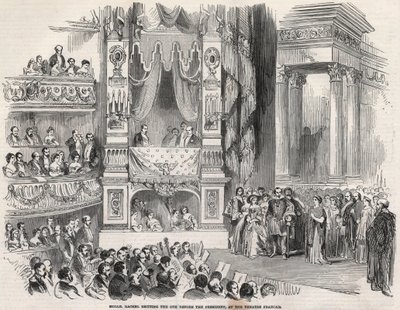 Elisabeth Rachel Felix, známá jako Mademoiselle Rachel (1821-1858), francouzská Tragedienne, před Napoleonem III. v Theater Francais v roce 1852 - V předvečer vyhlášení Druhého císařství prohlásila Rachel v Theater Francais dne 22. října 1852 za od Unknown artist