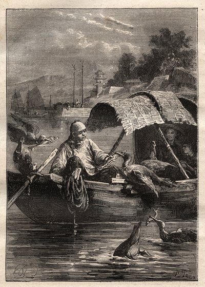 Velvyslanectví Lorda George McCartneyho (1737-1806) v Číně (1792-1793): Pták Leut-ze, znamená rybaření (lov kormoránů) - ilustrace z „The Great Mariners of the 18th century“ od Unknown artist