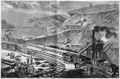 Rytina z roku 1885 zobrazující práci při vrtání Panamské šíje. Pohled na jeden z útoků v loděnici Emperadora. od Unknown artist