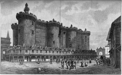 Rytina představující čtvrť Bastille s vězením v roce 1788. od Unknown artist