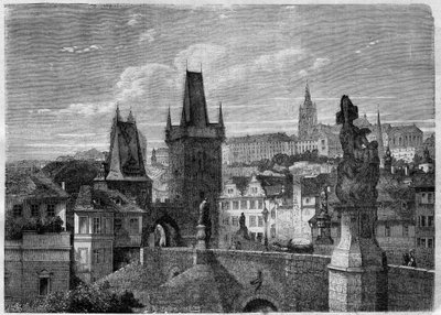 Předchod Karlova mostu v Praze - rytina v „“Le Journal Illustre““ od Unknown artist