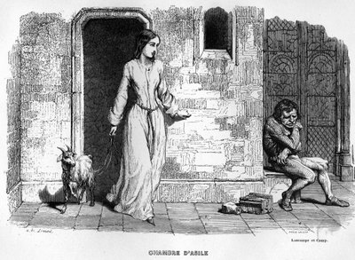 Esmeralda se setkává s Quasimodem - v Notre Dame de Paris. od Unknown artist