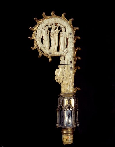 Eveque pažba z mědi, zlatého kovu a slonoviny představující Pannu Marii mezi dvěma anděly. 1300 kolem Paříže, národní muzeum středověku, termální lázně Cluny od Unknown artist