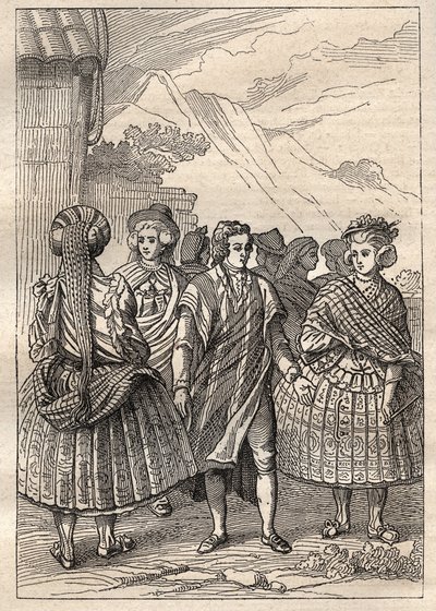 Expedice kolem světa (1785-1788) Jeana Francoise Galaupa de La Perouse (1741-1788): kostýmy obyvatel Concepcionu (Chile) - ilustrace převzata z „Velkých námořníků 18. století““ od Unknown artist