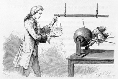 Zkušenost Cunéuse: láhev Leidenu - v „“magnetismu a elektřině“ od Amédée Guillemina od Unknown artist
