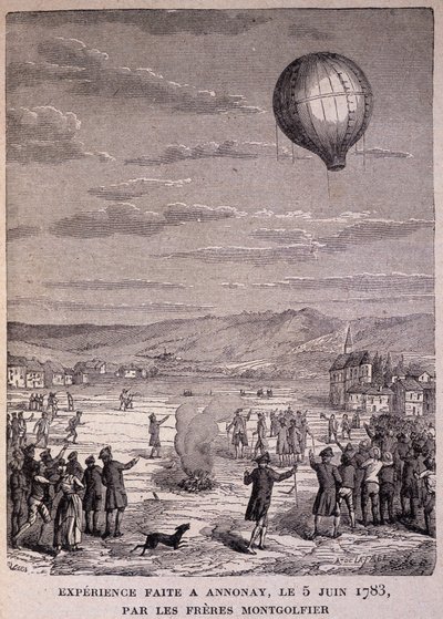 Experiment provedený v Annonay dne 5. června 1783 bratry Montgolfierovými – v „“ Les Contemporains“, n. d. koncem 19. století. od Unknown artist