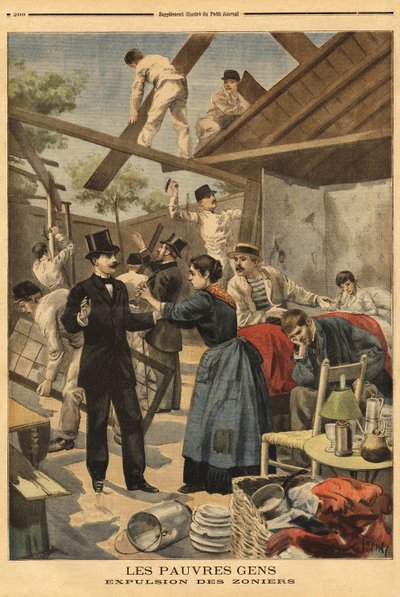 Vyhnání a část kasáren zřízených ve vojenské zóně u brány Gentilly. Ilustrace v “” Le petit journal”” 23/06/1895. od Unknown artist