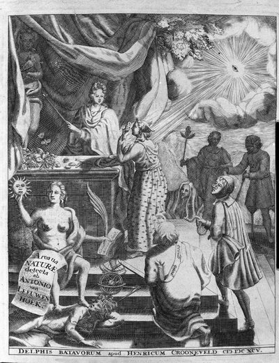 Falešný název díla „Arcana Natura Detecta“ od holandského obchodníka a vědce Antoina van Leeuwenhoeka (nebo Leeuvenhoek Leeuwenhoeck) (neboli Antoniho nebo Anthonie) (1632-1723) 1695. od Unknown artist