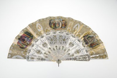 Vějíř, kolem roku 1860, Tištěný a malovaný papír, perleť, zlato, stříbro a měděné kovy a zrcadlo, Výrobce neznámý od Unknown artist