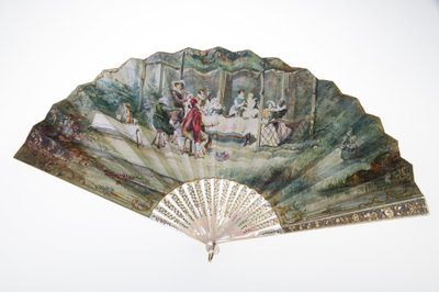 Vějíř, kolem roku 1870, Tištěný a malovaný papír, perleť, zlato, stříbro a měděné kovy a zrcadlo, Výrobce neznámý od Unknown artist