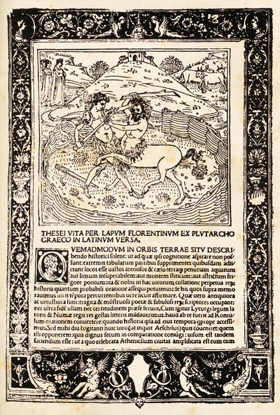 Boj Tesea s Minotaurem (dřevořez) od Unknown artist