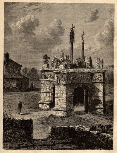 Finistere - Bretaň - Le calvaire de pleyben - Enclos paroissial de Pleyben - Pleyben Parish close - rytina v “” PATRIE” - PECTUREQUIRESSE POPIS FRANCIE V 6 SVAZCH LUCIEN HUARD - konec 19. stol. od Unknown artist