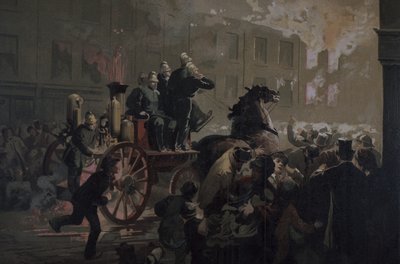 Hasičský vůz, konec 19. století (barevné lito) od Unknown artist