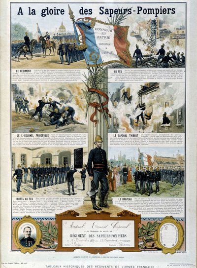 Hasiči: Ke slávě Sapeurů - v „“Historických obrazech pluků francouzské armády““ kolem roku 1890 od Unknown artist