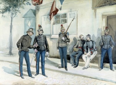 Hasiči před jejich kasárnami v roce 1870 od Unknown artist