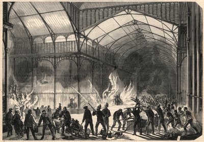 Hasiči se snaží zastavit požár Central Halles v Paříži, 10. července od Unknown artist