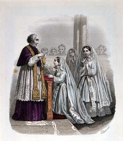 Scéna z prvního přijímání, rytina od Unknown artist