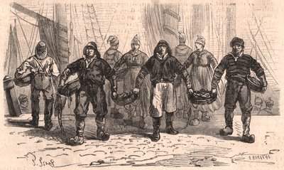 Rybáři s košíky plnými ryb na nábřeží přístavu Trouville, Francie od Unknown