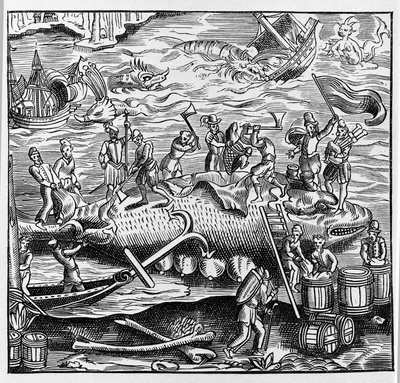 Rybaření a lov velryb podle dřevorytiny z Thevetovy „Univerzální kosmografie“. Paříž 1575 od Unknown artist
