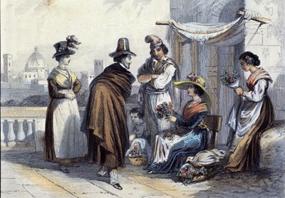 Květinářství ve Florencii. Litografie kolem roku 1820 od Unknown artist
