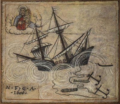 Bývalý voto (ex voto) námořník, oblíbená nabídka jako slib oddanosti a vděčnosti námořníka, který přežil nebezpečí moře, pocházející z kostela Nejsvětější Panny z Neapolského oblouku (Madonna dell